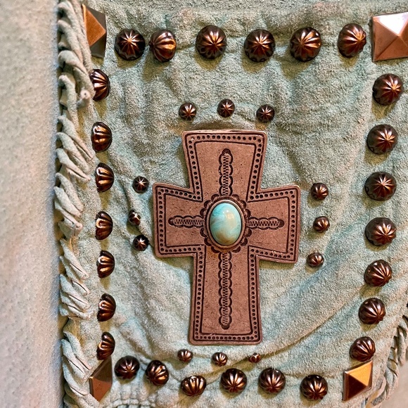 Vintage Turquoise Suede Jacket with Turquoise Cabochons - Picture 5 of 7